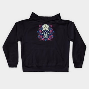 Dark Skull With Spider Webs and Flowers Kids Hoodie